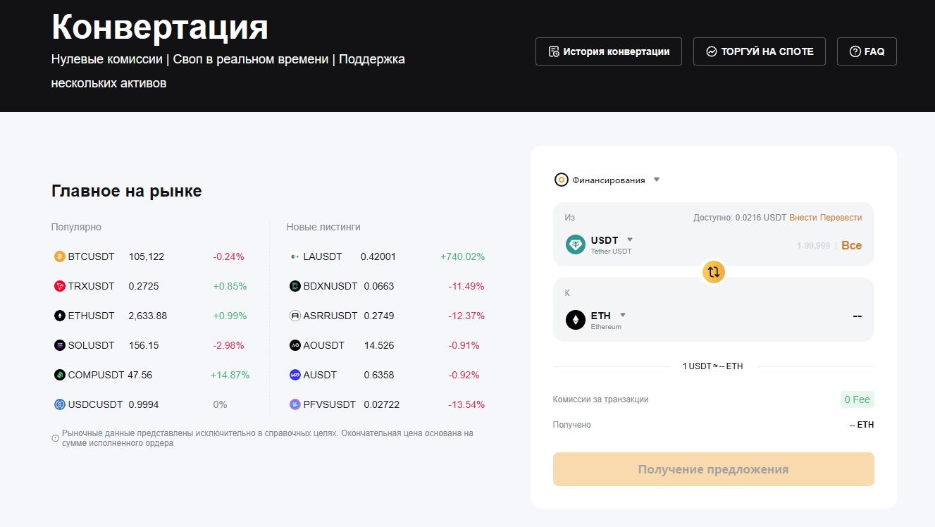 конвертация на Bybit
