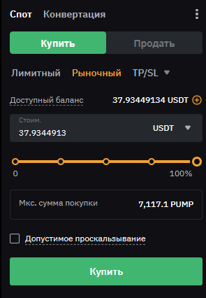 создание ордера на Bybit Spot