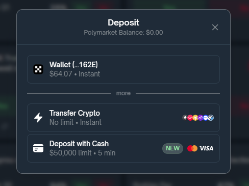 Polymarket - варианты пополнения