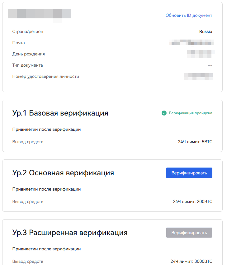 HTX - пройденный уровень верификации