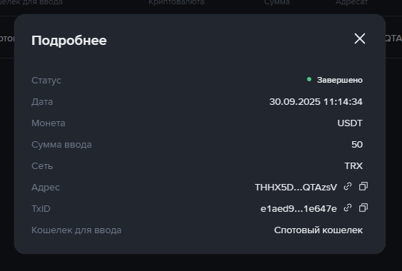 Binance Futures - информация о депозите