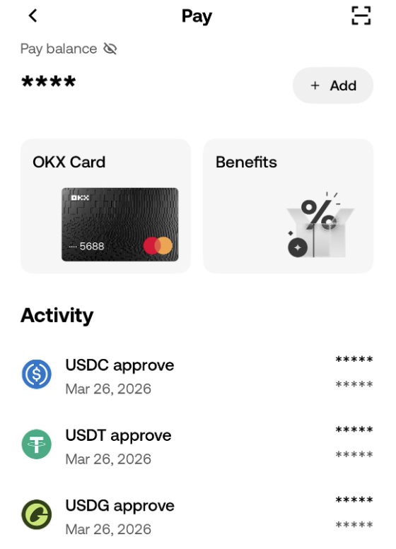 карта OKX в приложении биржи