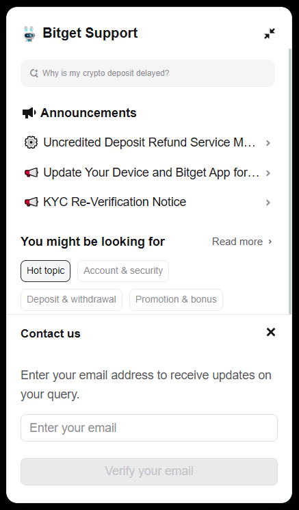 чат поддержки Bitget 